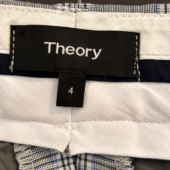 Theory Women’s Wool Blend Straight Leg Plaid Pants Gray/Blue Lightweight, size 4 - Picture 6 of 9
